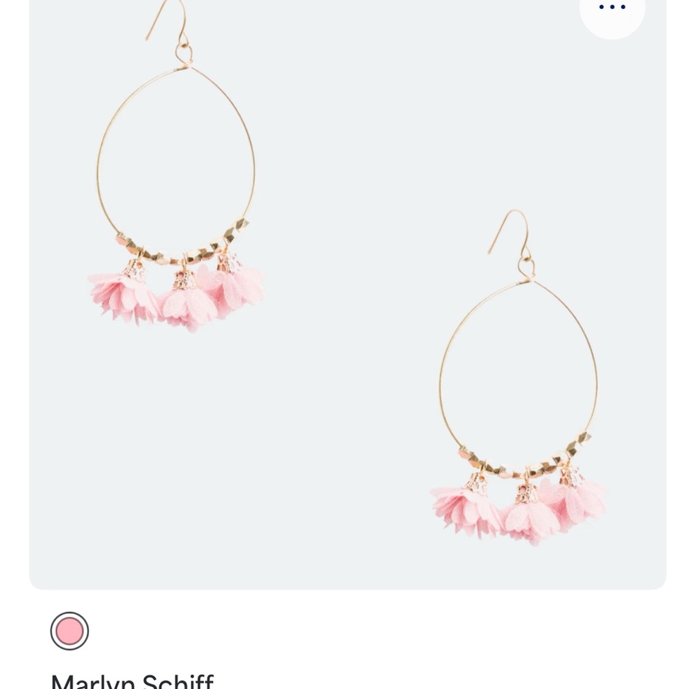Marlyn Schiff Gold Hoop Earrings with Pink Chiffon Flowers